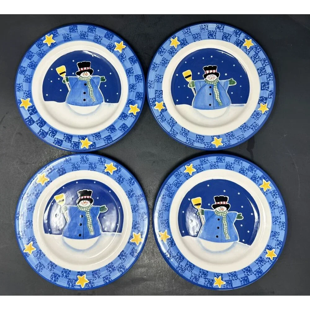 Vtg 4 SANDI GORE EVANS S'MORES THE MERRIER Jolly Follies Salad Plates Snowman - Picture 1 of 13